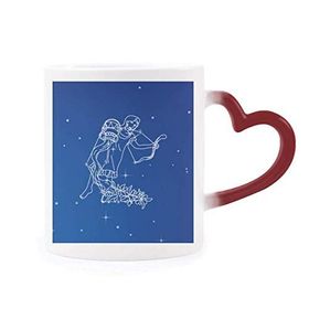 Dıythinker Kırmızı Çok Renkli Star Universe Kova Takımyıldızı Desenli Şekil Isıya Duyarlı Kalp Kupası