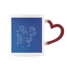 Dıythinker Kırmızı Çok Renkli Star Universe Oğlak Burcu Desenli Şekil Isıya Duyarlı Kalp Kupası