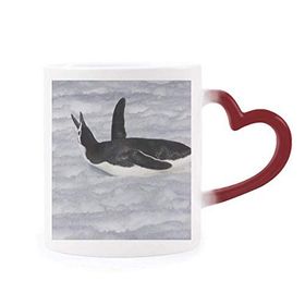 Dıythinker Kırmızı Çok Renkli Su Siyah Antarktik Penguen Resim Şekil Isıya Duyarlı Kalp Kupa