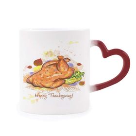 Dıythinker Kırmızı Çok Renkli Şükran Günü Türkiye Desen Isıya Duyarlı Kalp Kupa