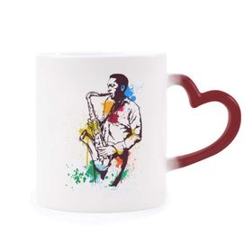 Dıythinker Kırmızı Çok Renkli Suluboya Sokak Adam Rock Müzik Boyama Şekil Isıya Duyarlı Kalp Kupa