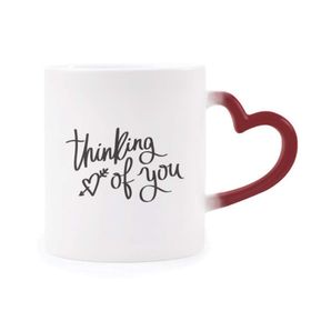 Dıythinker Kırmızı Çok Renkli Thinking Of You Alıntılı Şekil Isıya Duyarlı Kalp Kupa