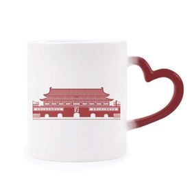 Dıythinker Kırmızı Çok Renkli Tiananmen Chairman Mao Kırmızı Çin Şekil Isıya Duyarlı Kalp Kupa