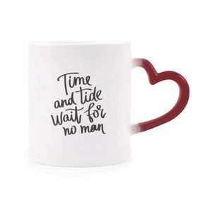 Dıythinker Kırmızı Çok Renkli Time And Tide Wait For No Man Alıntı Isıya Duyarlı Kalp Kupa