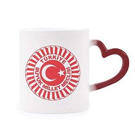 Dıythinker Kırmızı Çok Renkli Türkiye Asya Ulusal Amblem Isıya Duyarlı Kalp Kupası