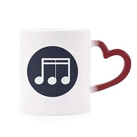 Dıythinker Kırmızı Çok Renkli Üçlü Demiquaver Müzik Notası Siyah Isıya Duyarlı Kalp Kupa