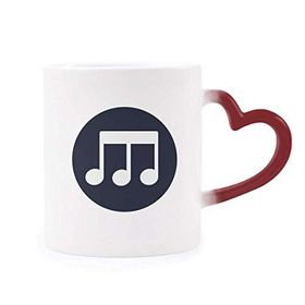 Dıythinker Kırmızı Çok Renkli Üçlü Quaver Müzik Notaları Siyah Şekil Isıya Duyarlı Kalp Kupa