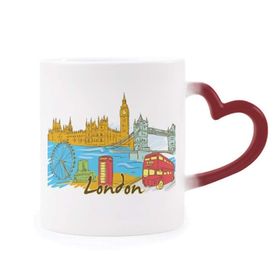 Dıythinker Kırmızı Çok Renkli Uk The United Kingdom London Morphing Isıya Duyarlı Kalp Kupa