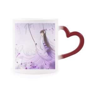 Dıythinker Kırmızı Çok Renkli Under Wisteria Çin Stili Suluboya Isıya Duyarlı Kalp Kupası