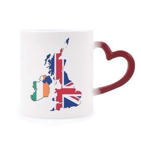 Dıythinker Kırmızı Çok Renkli Union Jack İngiltere İrlanda Haritası Ülke Isıya Duyarlı Kalp Kupası