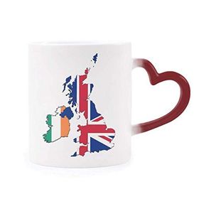 Dıythinker Kırmızı Çok Renkli Union Jack İngiltere İrlanda Haritası Ülke Isıya Duyarlı Kalp Kupası
