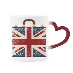 Dıythinker Kırmızı Çok Renkli Union Jack Retro Bavul İngiltere İngiltere Bayrağı Kültür Isıya Duyarlı Kalp Kupa