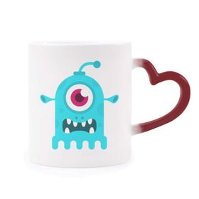 Dıythinker Kırmızı Çok Renkli Universe And Alien Blue Cyclops Alien Morphing Isıya Duyarlı Kalp Kupa