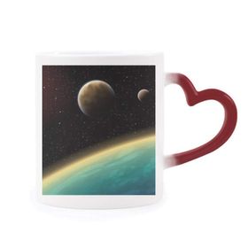 Dıythinker Kırmızı Çok Renkli Universe Planet Galaxy Earth Mavi Şekil Isıya Duyarlı Kalp Kupası