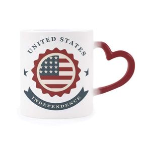 Dıythinker Kırmızı Çok Renkli Usa Shied Independent Day America Şekil Isıya Duyarlı Kalp Kupası