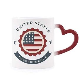 Dıythinker Kırmızı Çok Renkli Usa Shied Independent Day America Şekil Isıya Duyarlı Kalp Kupası