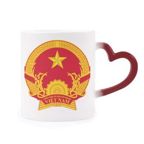 Dıythinker Kırmızı Çok Renkli Vietnam Asya Ulusal Amblem Isıya Duyarlı Kalp Kupası