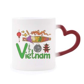 Dıythinker Kırmızı Çok Renkli Vietnam Ulusal Simge Simgesi Desen Isıya Duyarlı Kalp Kupası