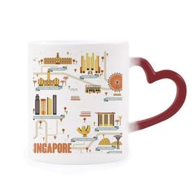Dıythinker Kırmızı Çok Renkli Vintage Singapur Simgesi Isıya Duyarlı Kalp Kupası
