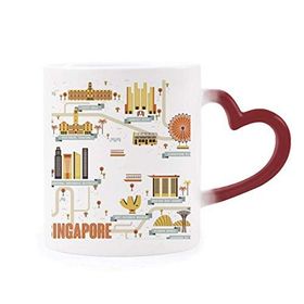 Dıythinker Kırmızı Çok Renkli Vintage Singapur Simgesi Isıya Duyarlı Kalp Kupası