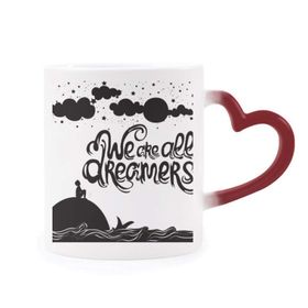 Dıythinker Kırmızı Çok Renkli We Are Dreamers Siyah Beyaz Alıntı Isıya Duyarlı Kalp Kupası