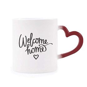 Dıythinker Kırmızı Çok Renkli Welcome Home Alıntı Isıya Duyarlı Kalp Kupa