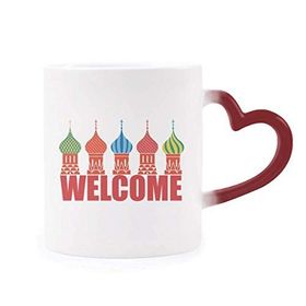 Dıythinker Kırmızı Çok Renkli Welcome To Russia Katedrali Buiding Şekil Isıya Duyarlı Kalp Kupa
