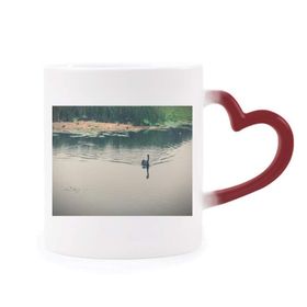 Dıythinker Kırmızı Çok Renkli Wild Ducks Göl Fotoğrafçılığı Şekil Isıya Duyarlı Kalp Kupası