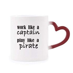 Dıythinker Kırmızı Çok Renkli Work Like Captain Play Like Pirate Morphing Isıya Duyarlı Kalp Kupası