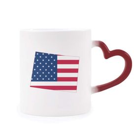 Dıythinker Kırmızı Çok Renkli Wyoming Amerika Haritası Yıldızlar Çizgili Bayrak Şekil Isıya Duyarlı Kalp Kupa