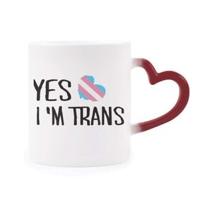 Dıythinker Kırmızı Çok Renkli Yes I'm Trans Lgbt Destek Isıya Duyarlı Kalp Kupası