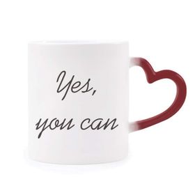 Dıythinker Kırmızı Çok Renkli Yes You Can İlham verici Alıntı Sözler Isıya Duyarlı Kalp Kupa