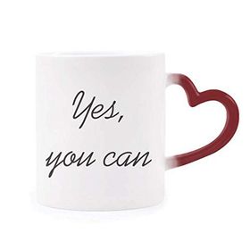 Dıythinker Kırmızı Çok Renkli Yes You Can İlham verici Alıntı Sözler Isıya Duyarlı Kalp Kupa