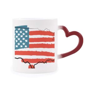 Dıythinker Kırmızı Çok Renkli Yıldızlar ve Çizgiler Amerika Bayrağı Haritası Ülke Isıya Duyarlı Kalp Kupası