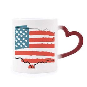Dıythinker Kırmızı Çok Renkli Yıldızlar ve Çizgiler Amerika Bayrağı Haritası Ülke Isıya Duyarlı Kalp Kupası
