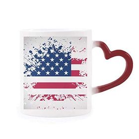 Dıythinker Kırmızı Çok Renkli Yıldızlar ve Çizgiler Amerika Ülke Bayrağı Şekil Isıya Duyarlı Kalp Kupa
