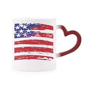 Dıythinker Kırmızı Çok Renkli Yıldızlar ve Çizgiler Bükülür Amerika Ülke Bayrağı Şekil Isıya Duyarlı Kalp Kupası
