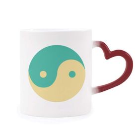 Dıythinker Kırmızı Çok Renkli Yin-yang Taichi Çin Desenli Şekil Isıya Duyarlı Kalp Kupası