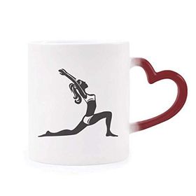 Dıythinker Kırmızı Çok Renkli Yoga Keep Healthy Stretching Siluet Şekil Isıya Duyarlı Kalp Kupası