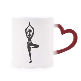 Dıythinker Kırmızı Çok Renkli Yoga Kız Standı Siluet Şekil Isıya Duyarlı Kalp Kupası