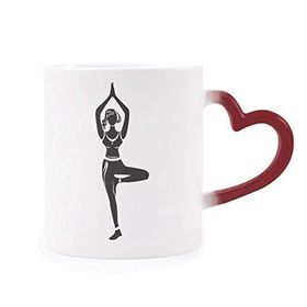Dıythinker Kırmızı Çok Renkli Yoga Kız Standı Siluet Şekil Isıya Duyarlı Kalp Kupası