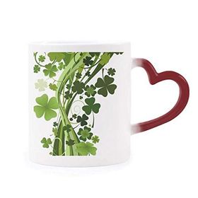 Dıythinker Kırmızı Çok Renkli Yonca Ağacı İrlanda St.patrick Günü Isıya Duyarlı Kalp Kupa