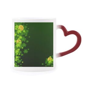 Dıythinker Kırmızı Çok Renkli Yonca Altın İrlanda St.patrick Günü Isıya Duyarlı Kalp Kupa