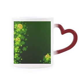 Dıythinker Kırmızı Çok Renkli Yonca Altın İrlanda St.patrick Günü Isıya Duyarlı Kalp Kupa