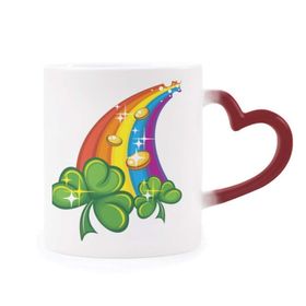 Dıythinker Kırmızı Çok Renkli Yonca Gökkuşağı İrlanda St.patrick's Day Şekil Isıya Duyarlı Kalp Kupa