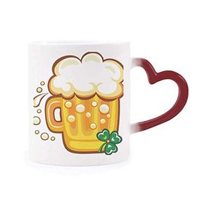 Dıythinker Kırmızı Çok Renkli Yonca Sarı Bira İrlanda St.patrick Günü Isıya Duyarlı Kalp Kupa