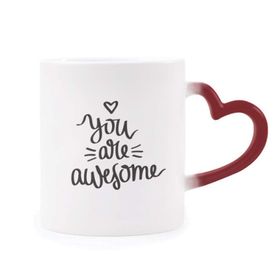 Dıythinker Kırmızı Çok Renkli You Are Awesome Alıntı Isıya Duyarlı Kalp Kupa