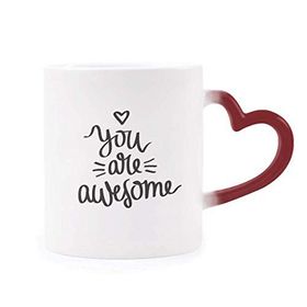 Dıythinker Kırmızı Çok Renkli You Are Awesome Alıntı Isıya Duyarlı Kalp Kupa