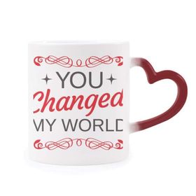 Dıythinker Kırmızı Çok Renkli You Changed My World Sevgililer Günü Şekil Isıya Duyarlı Kalp Kupa