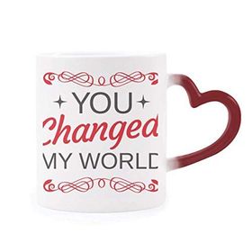 Dıythinker Kırmızı Çok Renkli You Changed My World Sevgililer Günü Şekil Isıya Duyarlı Kalp Kupa